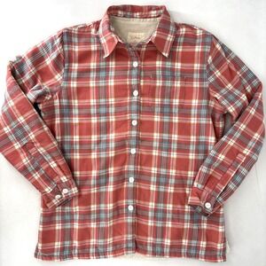LL Bean Pink Plaid Sherpa Fleece Lined Flannel Shirt‎ Jacket Shacket XS Cotton